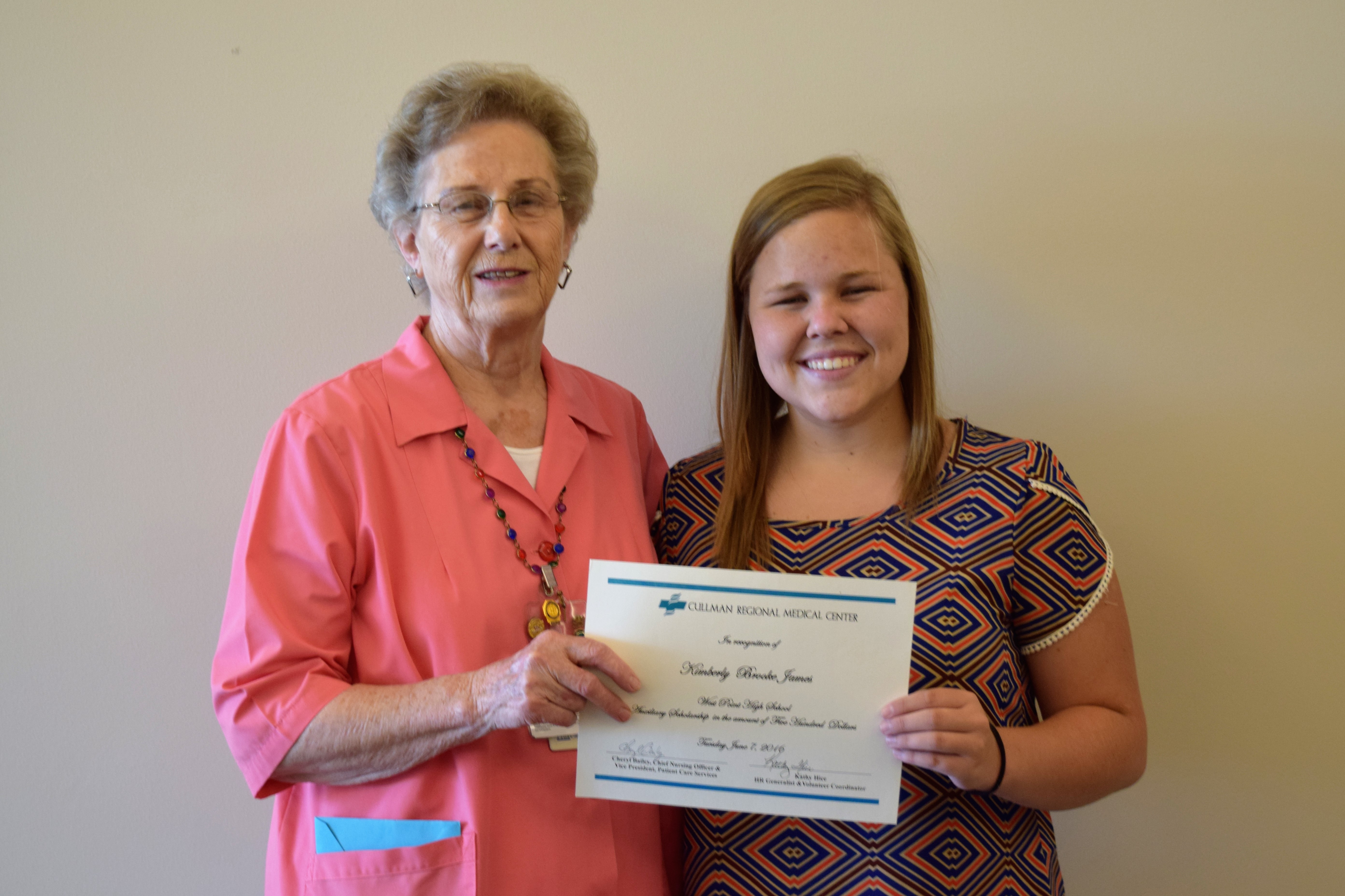 CRMC Auxiliary awards scholarship to West Point grad Kimberly Brooke James CRMC