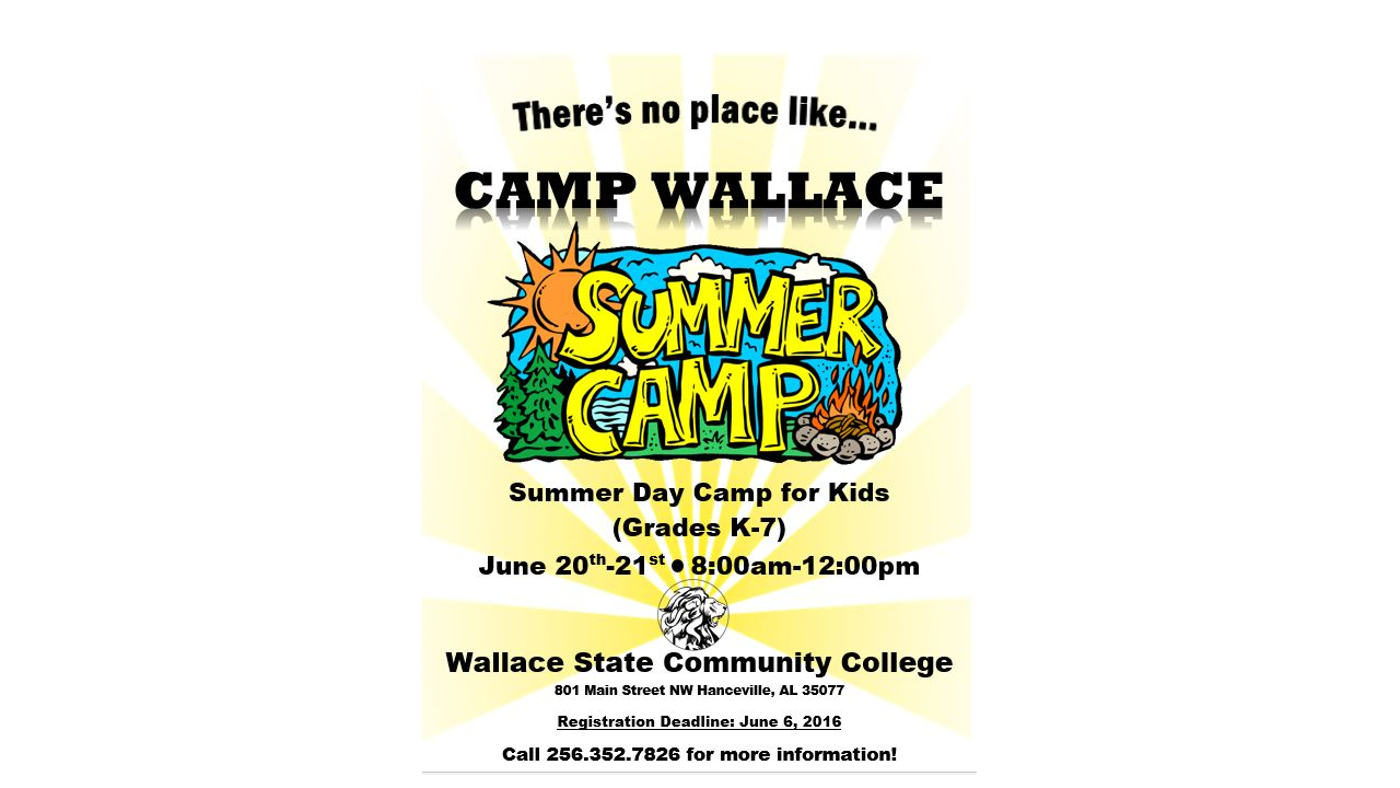Summer Day Camp offered for grades K-7 at Wallace State slide1.png