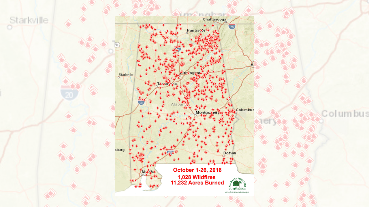 More than 1,000 wildfires since Oct. 1– dry conditions worsen as ‘No Burn Order’ remains in effect Alabama Forestry Commission