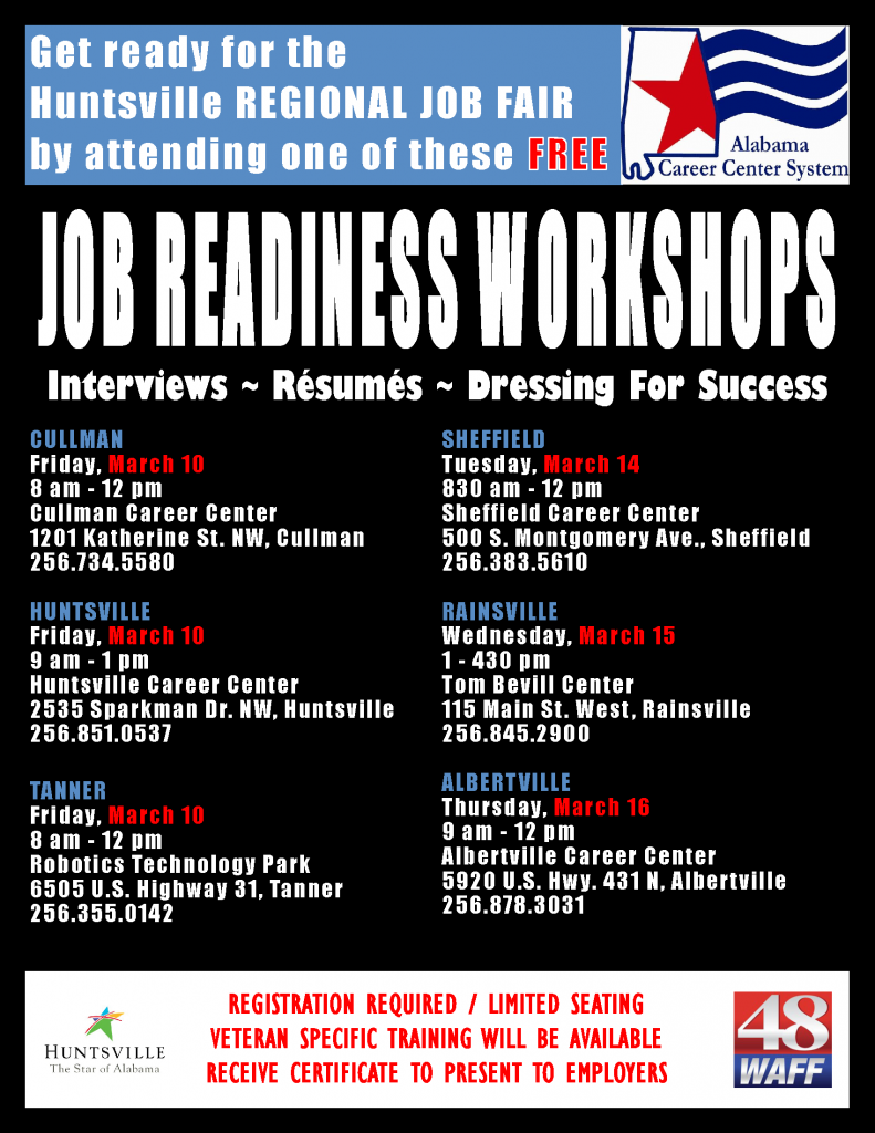 tomorrow in Cullman for huge job fair in Huntsville March 21