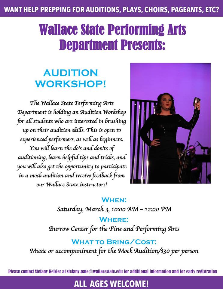 WSCC Fine and Performing Arts audition workshop March 3