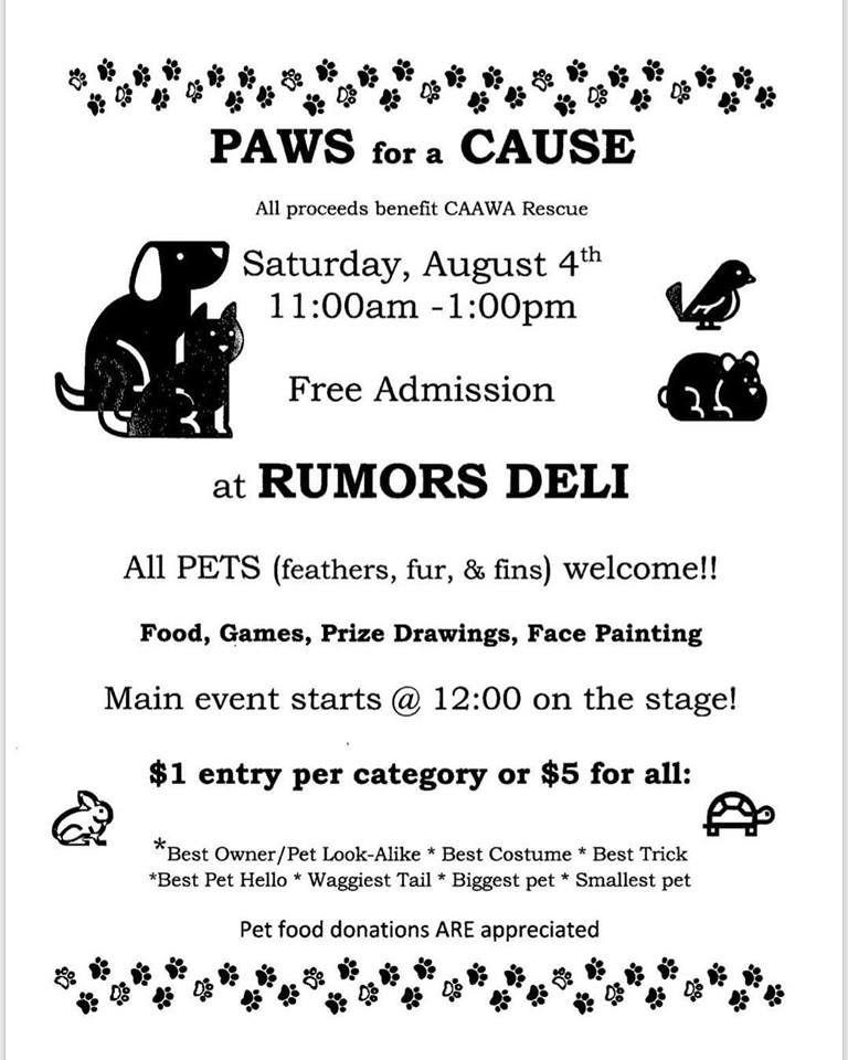 Wag your tail over to Paws for a Cause on Aug. 4 at Rumors Deli 36980772_10155473536777470_1840358460877701120_n.jpg