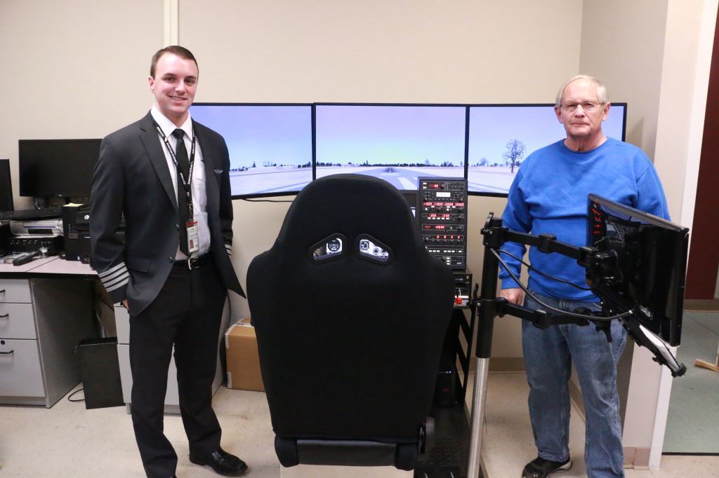 Wallace State graduate and PSA Airlines pilot Aaron Mathis visits Flight Technology/Aviation program aaron_mathis_left_and_bert_mackentepe.jpg
