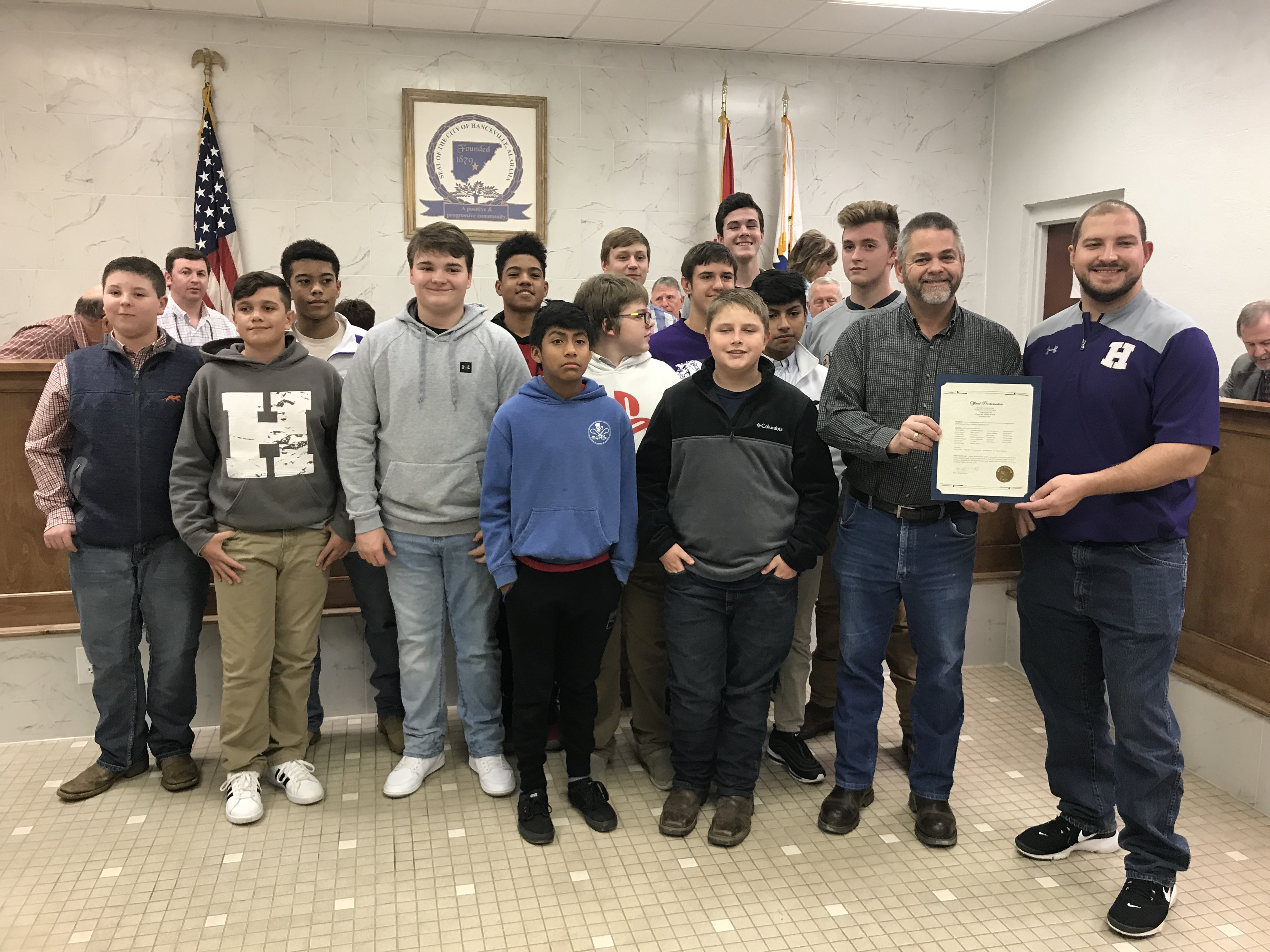 Council recognizes Hanceville Middle School football team; pavilion repairs to begin