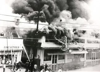 85 years in, Bennett family still a staple of Cullman business In 1962, the businesses next to Bennett Auto Supply caught fire and burned down. The fire began in what was once the theater and destroyed the block, including the original All Steak Cafe. The alley, which still exists on the south side of Bennett, kept the fire from spreading. This photo shows a young Doug Bennett on the roof of the building working to prevent the fire from spreading as the fire department fought the blaze. (Bennett family)