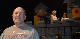 Cullman County Schools breaks new ground with theater production What happens when you pass out the swords and turn your back! Fairview Theatre Director Mark Dobbs with some of his “Sleeping Beauty” cast members.