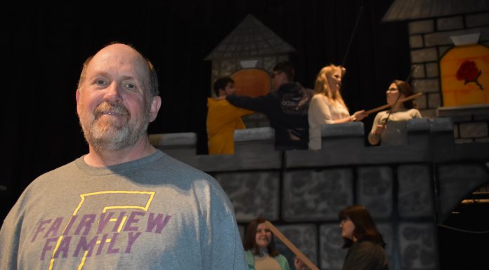 Cullman County Schools breaks new ground with theater production What happens when you pass out the swords and turn your back! Fairview Theatre Director Mark Dobbs with some of his “Sleeping Beauty” cast members.