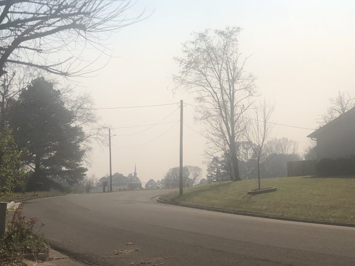 Smoky skies cover neighborhoods over Cullman Friday afternoon (Noah Galilee for The Cullman Tribune)