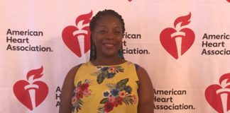 Heart transplant recipient Ovuke McCoy speaks at Heart Walk kick-off breakfast