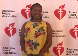 Heart transplant recipient Ovuke McCoy speaks at Heart Walk kick-off breakfast