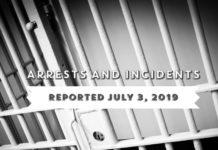 Arrests and incidents reported July 3, 2019