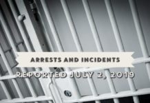 Arrests and incidents reported July 2, 2019