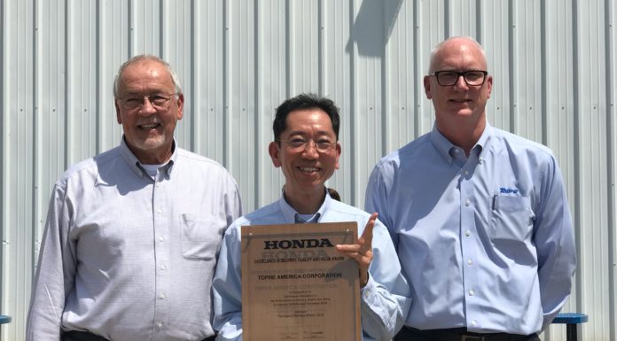 Topre receives Excellence in Value award from Honda for 8th straight year