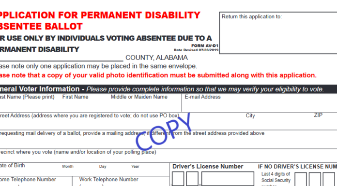 New absentee voting option available for permanently disabled Alabama voters