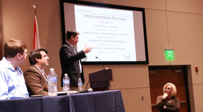 American Fire CEO and President Josh Whaley, a Wallace State grad, presents to Applied Technologies students