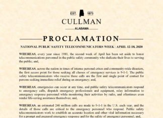 Jacobs proclaims Public Safety Telecommunicators Week in Cullman