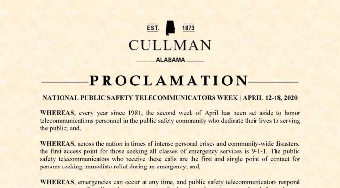 Jacobs proclaims Public Safety Telecommunicators Week in Cullman