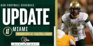 UAB at Miami football game changed to September 10