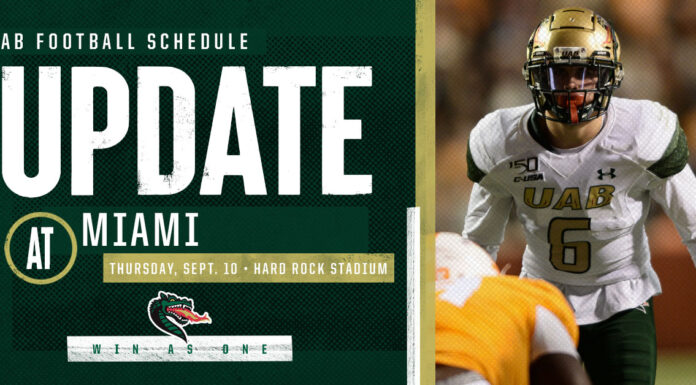 UAB at Miami football game changed to September 10