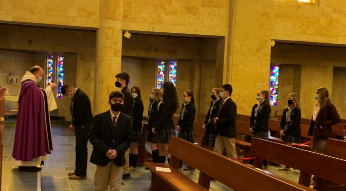 Socially-distant Ash Wednesday observed at St. Bernard Prep