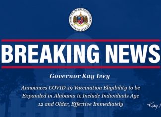 Governor Ivey Announces COVID-19 Vaccination Eligibility to be Expanded in Alabama to Include Individuals Age 12 and Older, Effective Immediately