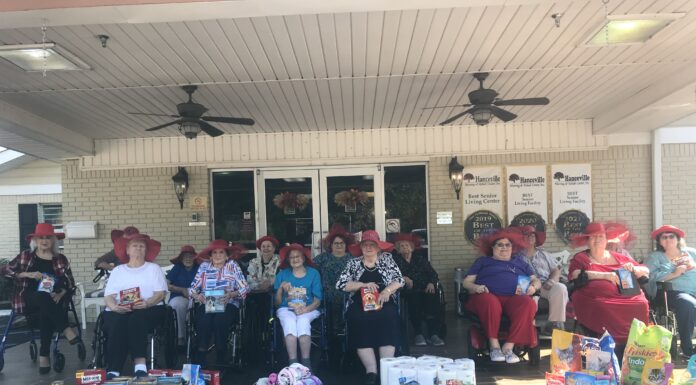 Hanceville Nursing and Rehab chapter of the Red Hat Society celebrate their completed community service project
