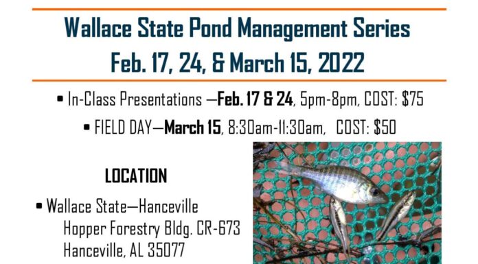 Wallace State Community College, Alabama Extension Office hosting Pond Management Series this month