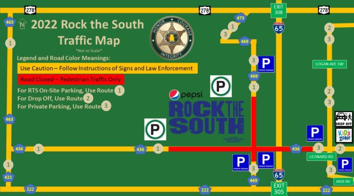 Parking and rideshare options for Rock the South