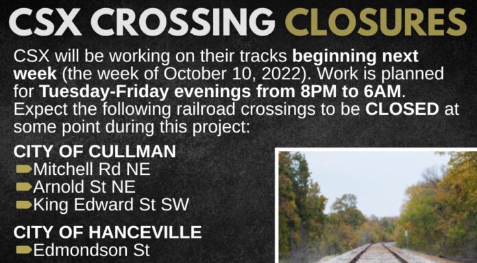 TRAFFIC ALERT: CSX railroad crossing closures begin week of Oct. 10