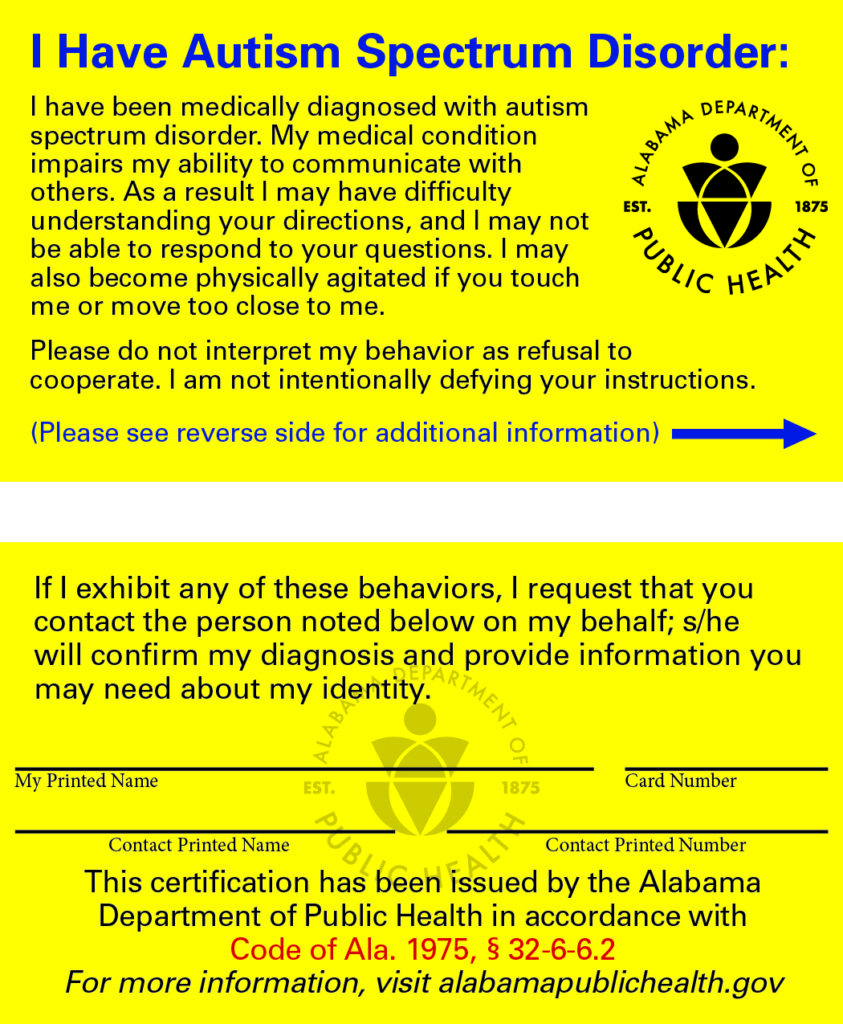 Autism Spectrum Disorder Identification Cards issued at county health
