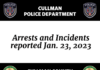 Arrests and Incidents reported Jan. 23, 2023