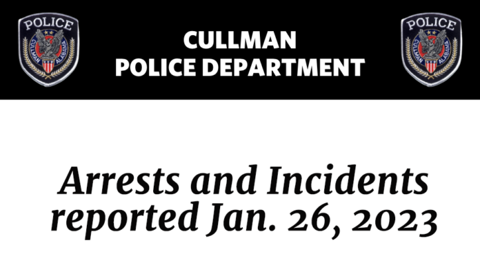 Arrests and Incidents reported Jan. 26, 2023