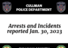 Arrests and Incidents reported Jan. 30, 2023