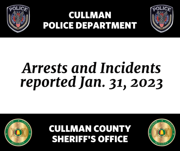 Arrests and Incidents reported Jan 31 2023