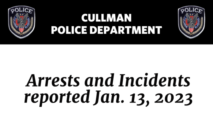Arrests and Incidents reported Jan. 13, 2023