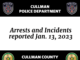 Arrests and Incidents reported Jan. 13, 2023