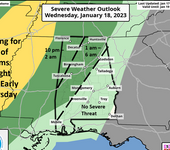 A line of showers and thunderstorms will enter northwestern Alabama between 10 pm tonight and 2 am Thursday
