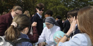 St. Bernard Prep students unite in spiritual display with Living Balloon Rosary