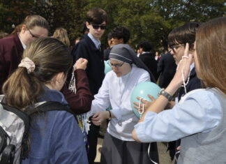 St. Bernard Prep students unite in spiritual display with Living Balloon Rosary
