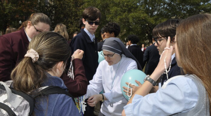 St. Bernard Prep students unite in spiritual display with Living Balloon Rosary