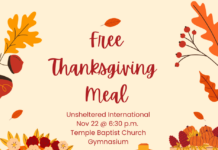 Unsheltered International invites community to free Thanksgiving meal Nov. 22