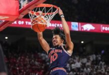 No. 25 Auburn makes history at Arkansas with 83-51 win in SEC opener