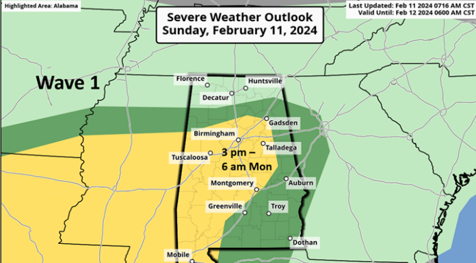 2 waves of rain and potential severe weather today and Monday