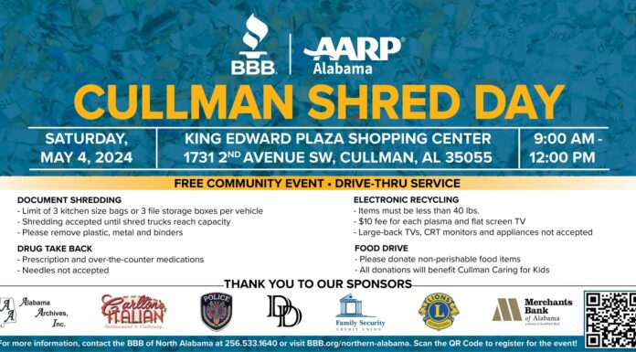 BBB of North Alabama hosting Cullman Shred Day May 4