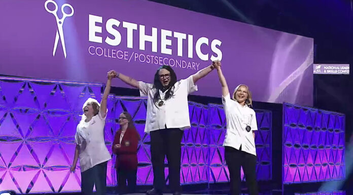 12 Wallace State students earn medals at SkillsUSA National Leadership and Skills Conference Kyndall Winters of Nauvoo celebrates winning a gold medal in esthetics at the 2024 SkillsUSA National Leadership and Skills Conference.