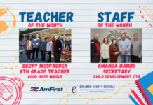 McSpadden, Hamby named September CCBOE/AmFirst Teacher, Staff Member of the Month