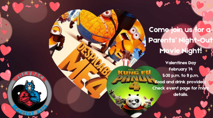 Wolfpack Martial Arts to host Parents’ Night Out Movie Night on Valentine’s Day