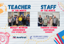 McSwain, Atkins named January CCBOE/AmFirst Teacher, Staff Member of the Month