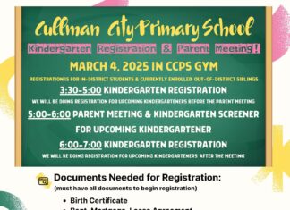 Cullman City Primary School kindergarten registration info for 2025-2026
