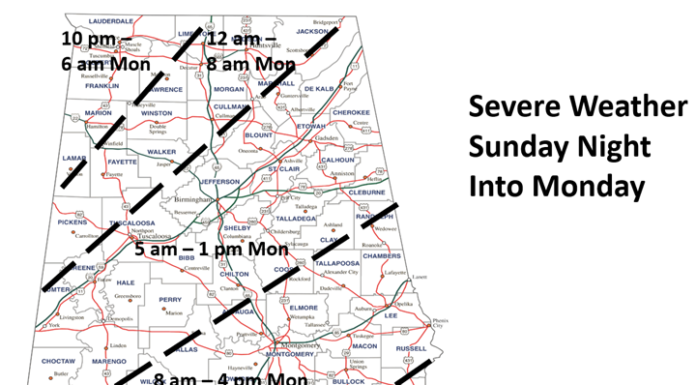 Severe weather threat increasing Sunday night into Monday
